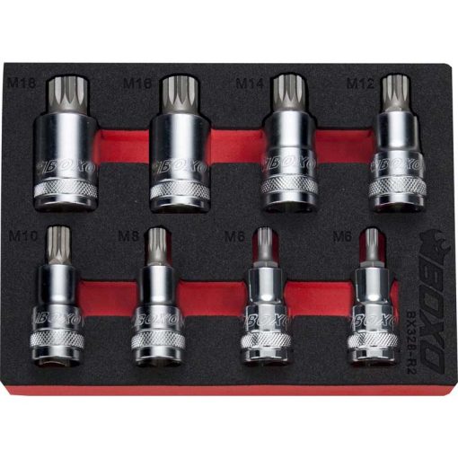 BOXO 8Pc 1/2" Spline Bit Socket Set