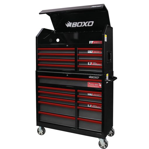 BOXO 41" 19 Drawer Toolbox Stack with Drawer Trim Pack - Black Body & Trim Colour Options