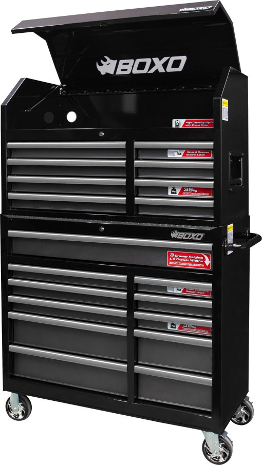 BOXO 41" 19 Drawer Toolbox Stack with Drawer Trim Pack - Black Body & Trim Colour Options - Image 9