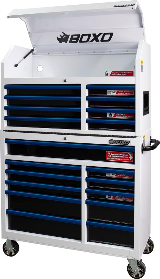 BOXO 41" 19 Drawer Toolbox Stack with Drawer Trim Pack - White Body & Trim Colour Options - Image 2