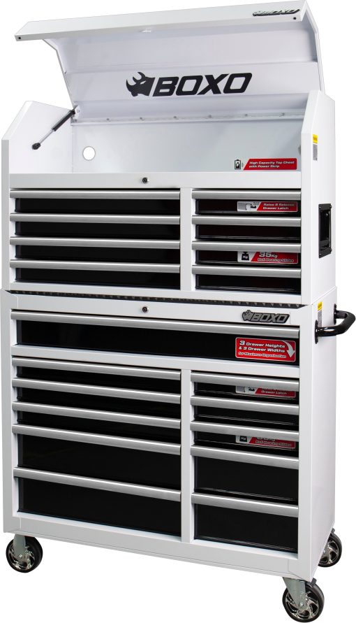 BOXO 41" 19 Drawer Toolbox Stack with Drawer Trim Pack - White Body & Trim Colour Options - Image 9