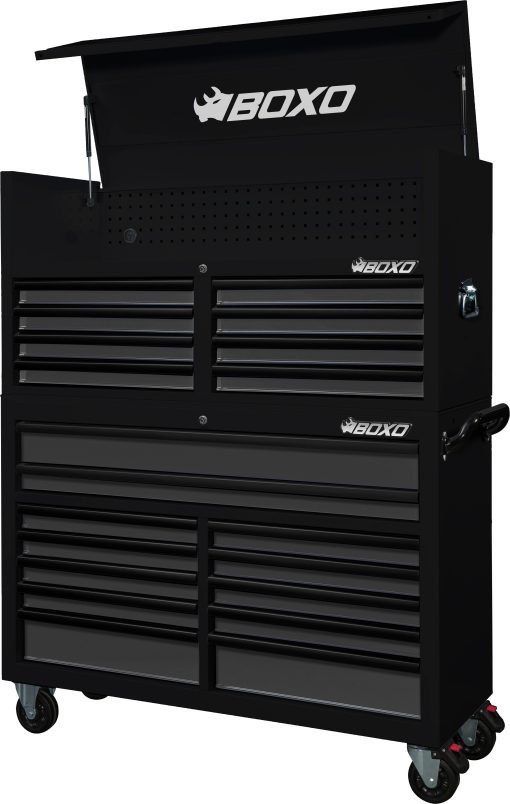 BOXO 53" 20 Drawer Toolbox Stack with Drawer Trim Pack - Black Body with Trim Colour Options - Image 2