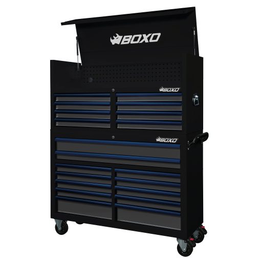 BOXO 53" 20 Drawer Toolbox Stack with Drawer Trim Pack - Black Body with Trim Colour Options