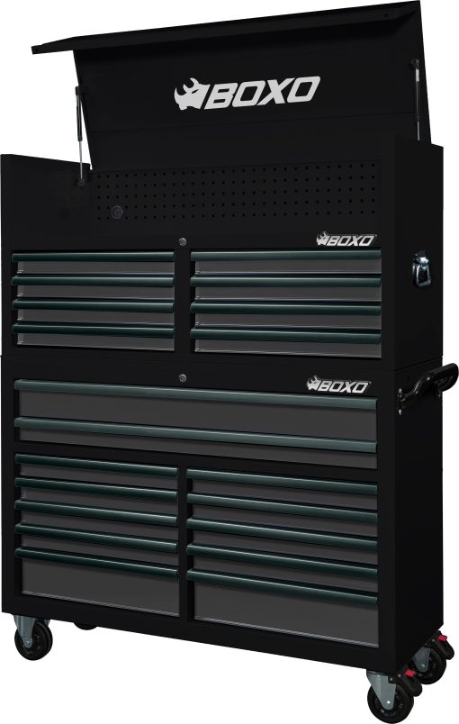 BOXO 53" 20 Drawer Toolbox Stack with Drawer Trim Pack - Black Body with Trim Colour Options - Image 3