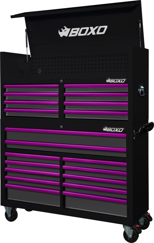 BOXO 53" 20 Drawer Toolbox Stack with Drawer Trim Pack - Black Body with Trim Colour Options - Image 6