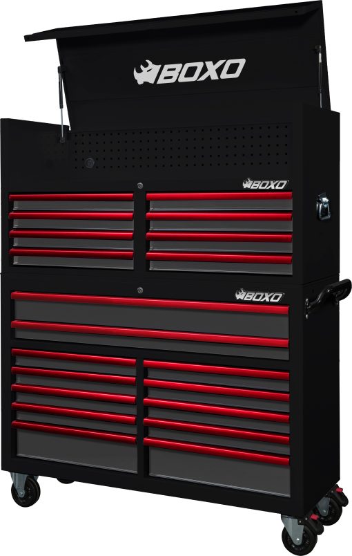 BOXO 53" 20 Drawer Toolbox Stack with Drawer Trim Pack - Black Body with Trim Colour Options - Image 7