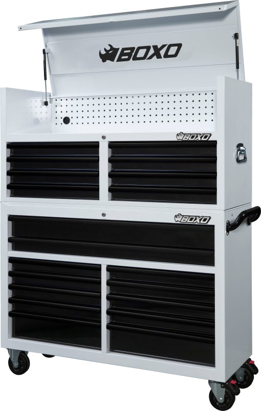 BOXO 53" 20 Drawer Toolbox Stack with Drawer Trim Pack - White Body with Trim Colour Options - Image 2