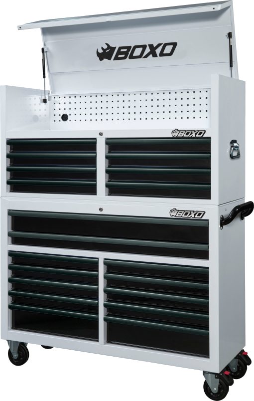 BOXO 53" 20 Drawer Toolbox Stack with Drawer Trim Pack - White Body with Trim Colour Options - Image 3