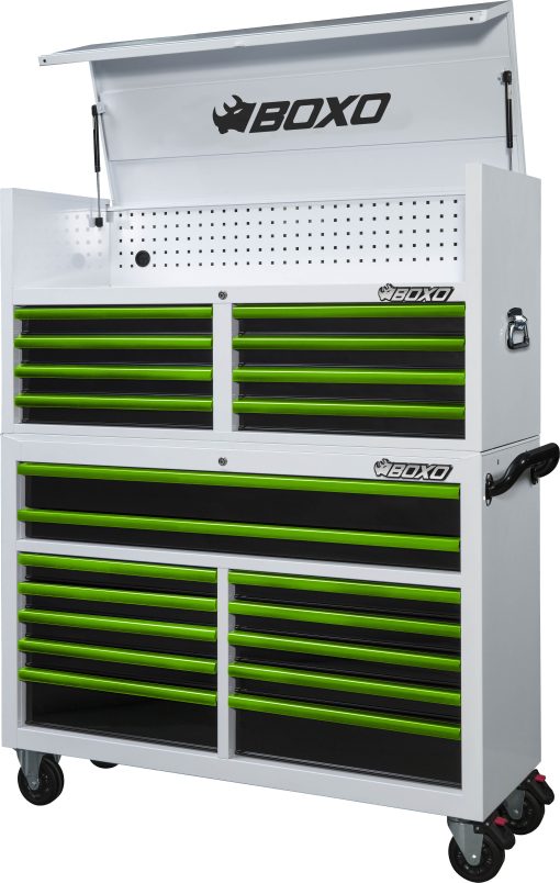 BOXO 53" 20 Drawer Toolbox Stack with Drawer Trim Pack - White Body with Trim Colour Options - Image 4