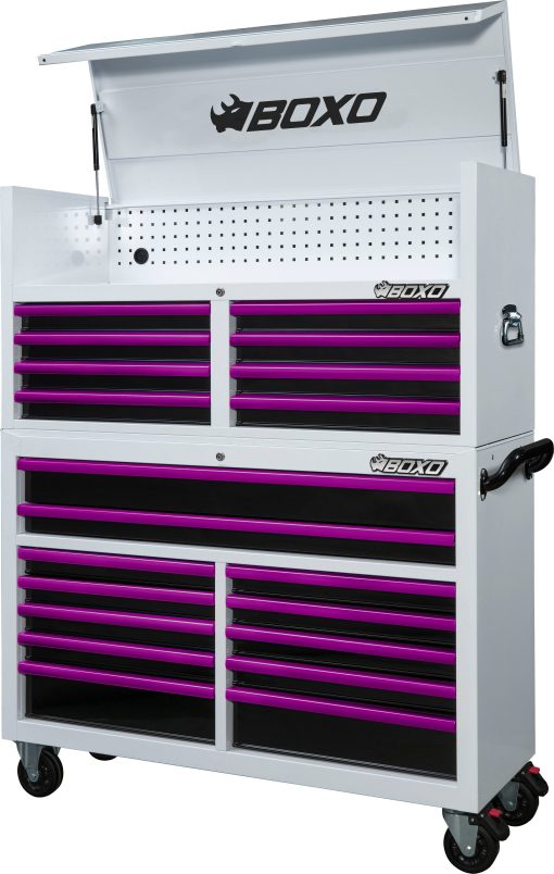 BOXO 53" 20 Drawer Toolbox Stack with Drawer Trim Pack - White Body with Trim Colour Options - Image 6