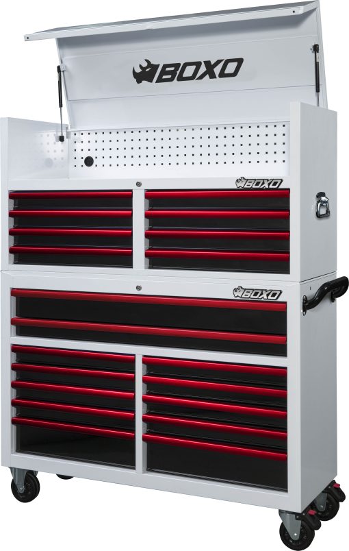 BOXO 53" 20 Drawer Toolbox Stack with Drawer Trim Pack - White Body with Trim Colour Options - Image 7