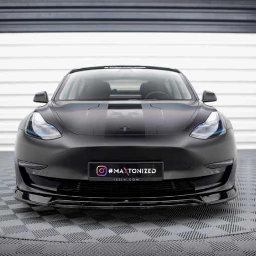 Maxton Design Tesla Model 3 V3 Front Splitter In Gloss Black (2017-2023) - Image 2