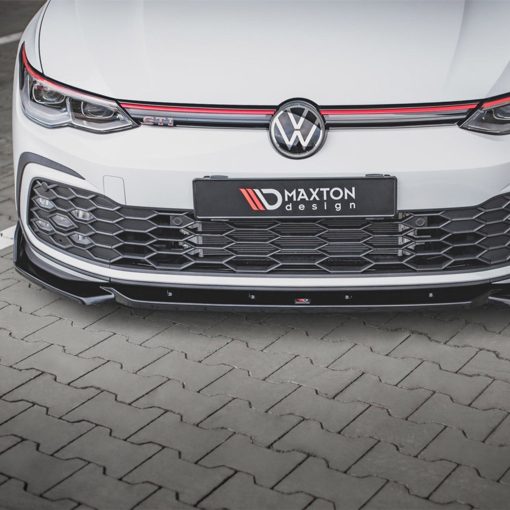 Maxton Design Volkswagen Golf GTI/R-Line V2 Front Splitter With Flaps In Gloss Black (Mk8) - Image 2